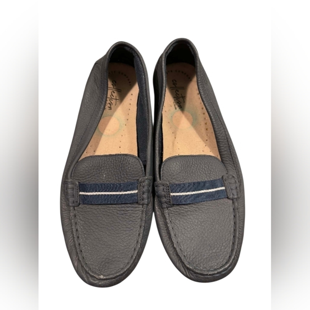 Clarks Dameo Vine Navy Blue Leather Penny Loafer Size 8M EUC